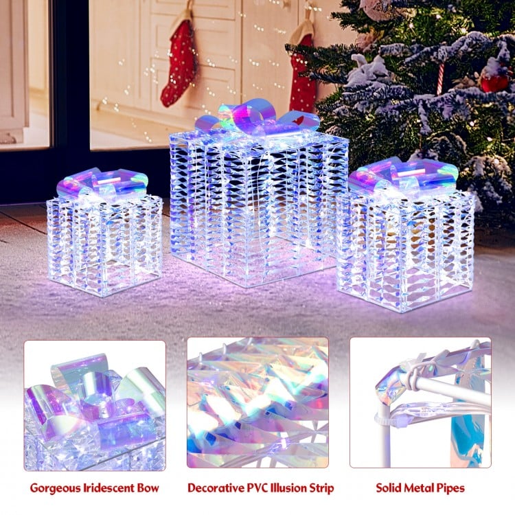 Set of 3 Iridescent Christmas Gift Box with Iridescent Bows