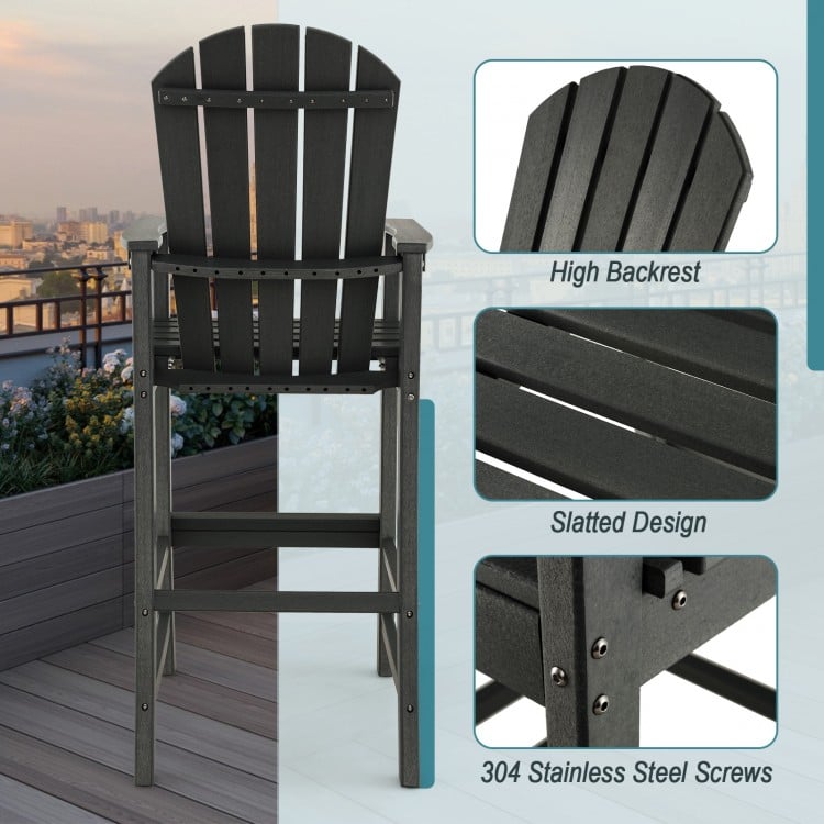 30 Inches Counter Height Outdoor HDPE Bar Stool with Armrests and Footrest-Black