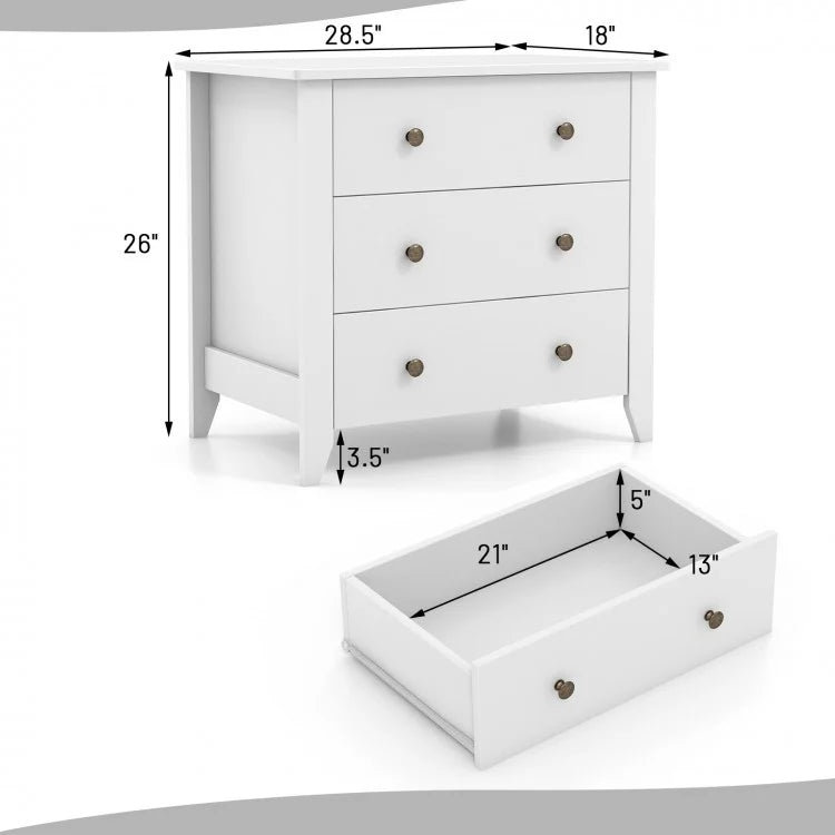 Modern 3-Drawer Dresser Chest with Spacious Storage for Bedroom, Living Room & Entryway