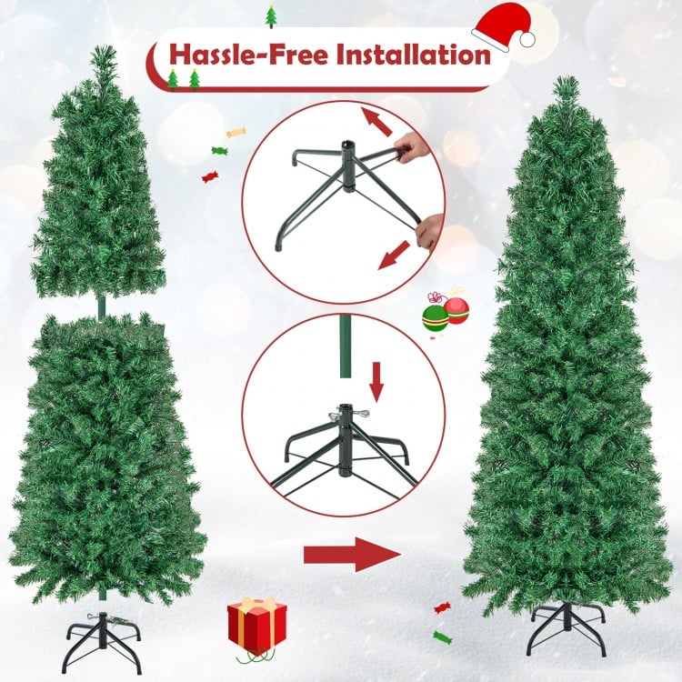 5 FT Pre-Lit Christmas Pencil Tree with Colorful Fiber Optics Green
