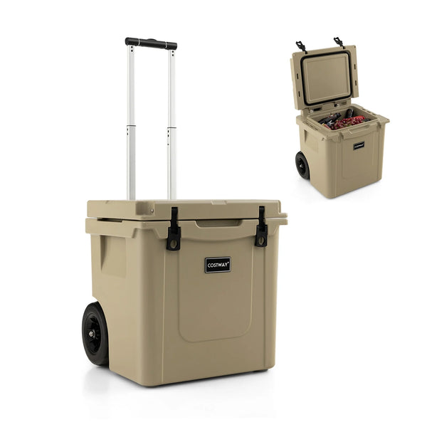 45 Qt Rolling Cooler with Adjustable Handle, Insulated Ice Chest with Wheels & Built-In Bottle Opener – Sand
