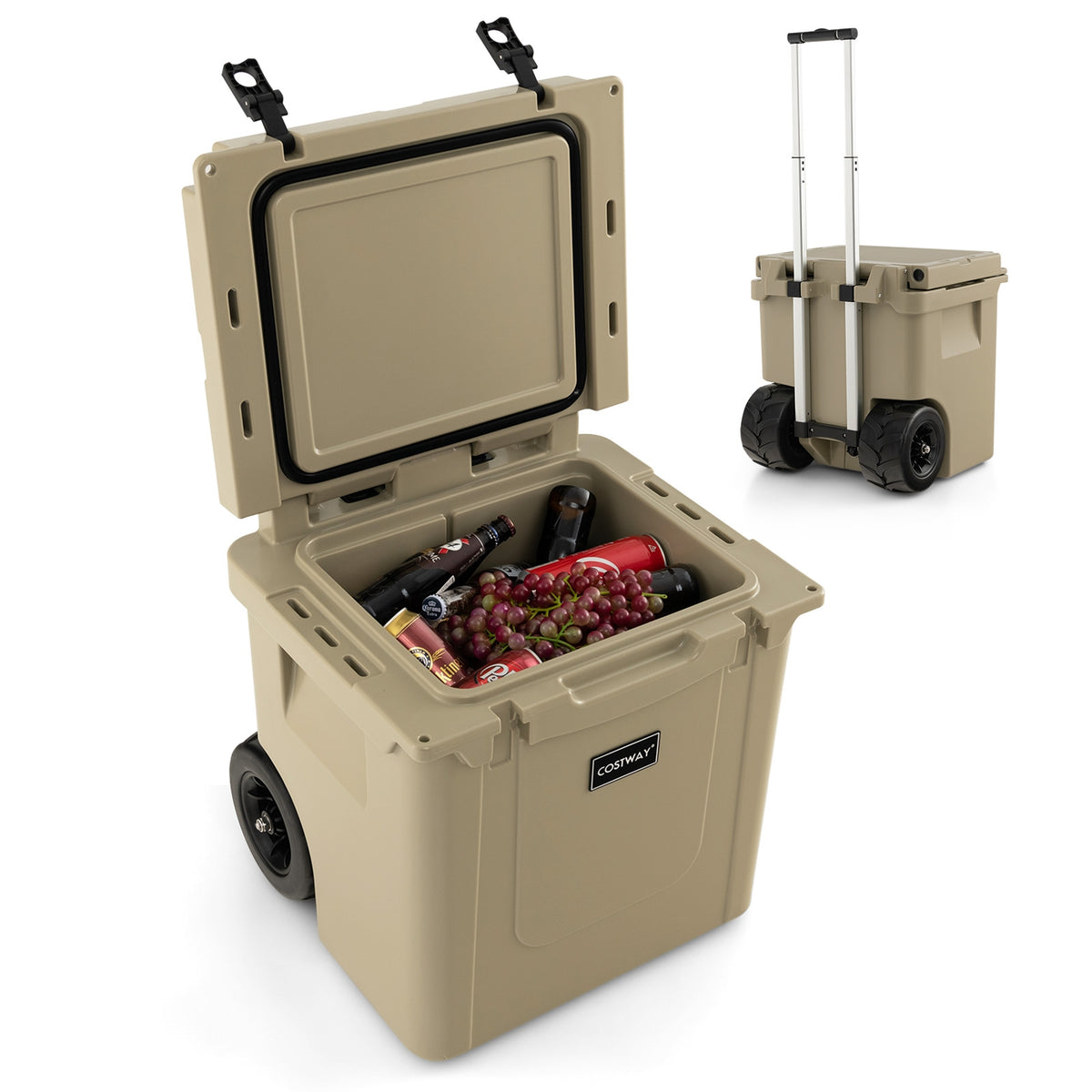 45 Qt Rolling Cooler with Adjustable Handle, Insulated Ice Chest with Wheels & Built-In Bottle Opener – Sand