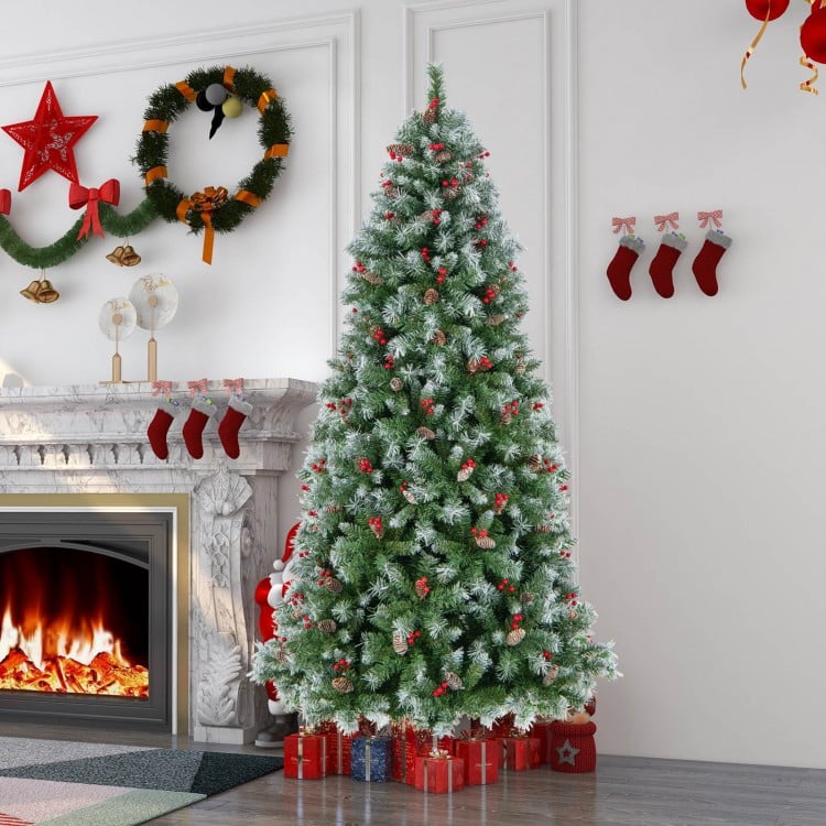 7.5 Feet Hinged Christmas Tree with PVC Branch Tips and Warm White LED Lights