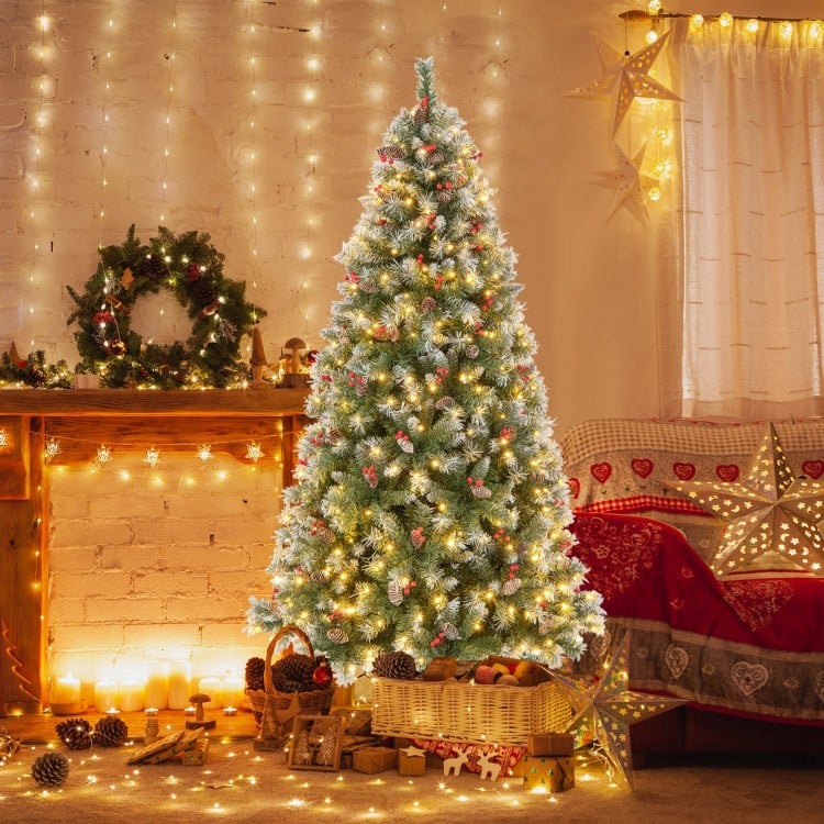 7.5 Feet Hinged Christmas Tree with PVC Branch Tips and Warm White LED Lights