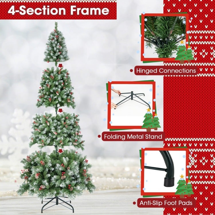 7.5 Feet Hinged Christmas Tree with PVC Branch Tips and Warm White LED Lights