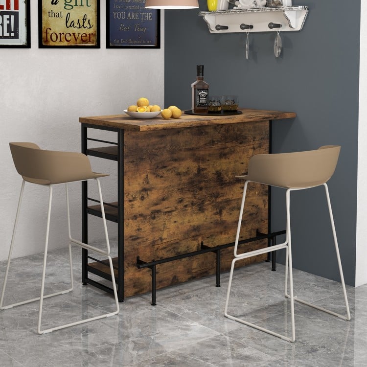 Kitchen Island with 4-Tier Storage Shelf and Long Footrest for Home-Rustic Brown