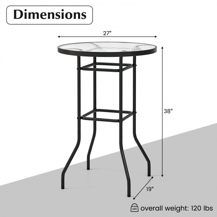 38 Inch Patio Bar Table with Tempered Glass Tabletop