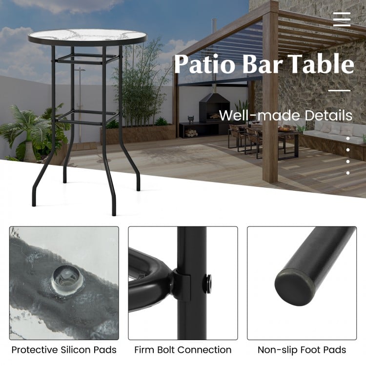 38 Inch Patio Bar Table with Tempered Glass Tabletop