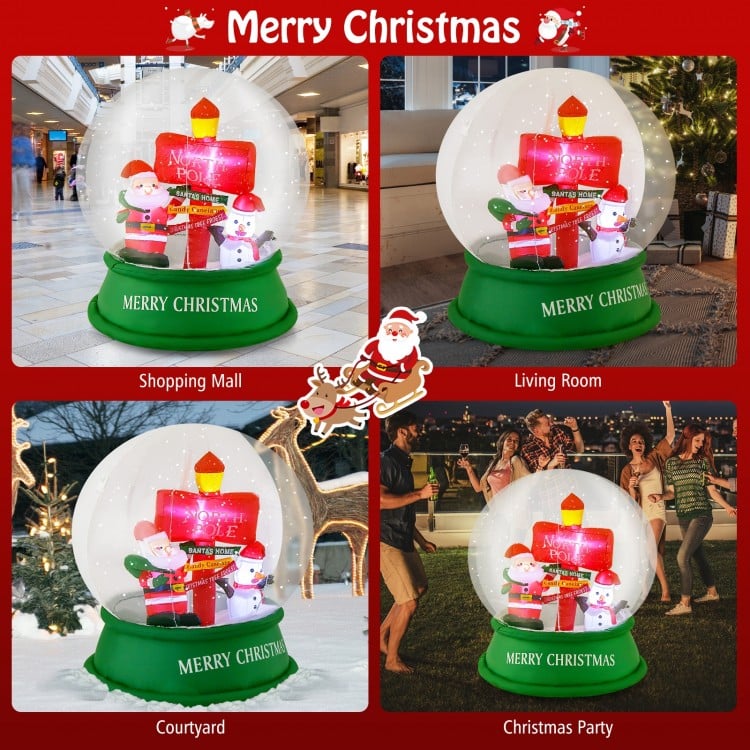 4 Feet Christmas Inflatable Snow Globe with Santa Snowman Road Sign