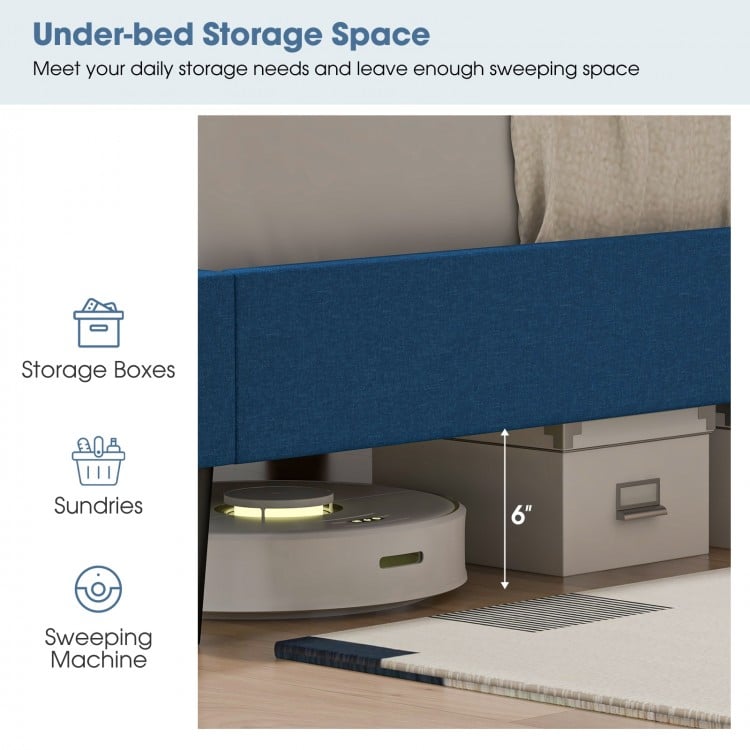 Queen Size Upholstered Platform Bed with Button Tufted Headboard-Blue