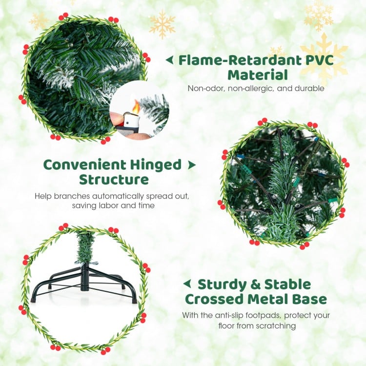 6 Feet Pre-Lit Artificial Christmas Tree with  618 Snowy Branch Tips