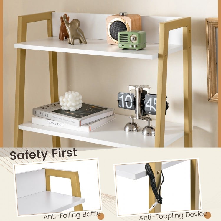 Ladder Vanity Desk Set with Flip Top Mirror and Cushioned Stool-Golden