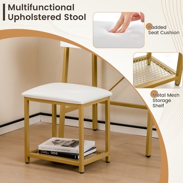 Ladder Vanity Desk Set with Flip Top Mirror and Cushioned Stool-Golden