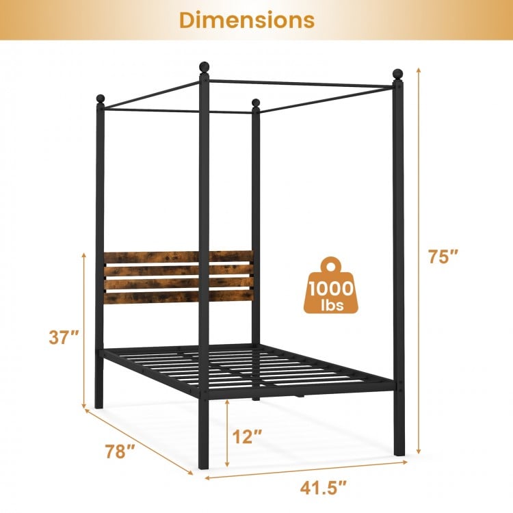 Queen Size Canopy Bed Frame with Under Bed Storage-Twin Size