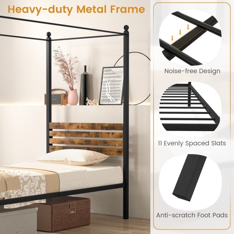 Queen Size Canopy Bed Frame with Under Bed Storage-Twin Size