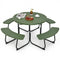8-Person Outdoor Picnic Table and Bench Set with Umbrella Hole-Green