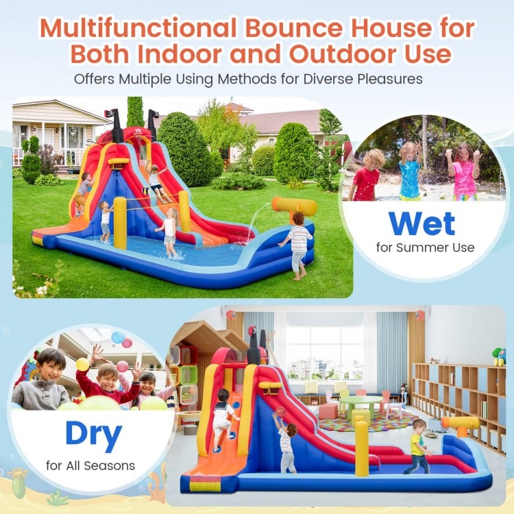 5-in-1 Inflatable Bounce House with 2 Water Slides and Large Splash Pool With 950W Blower