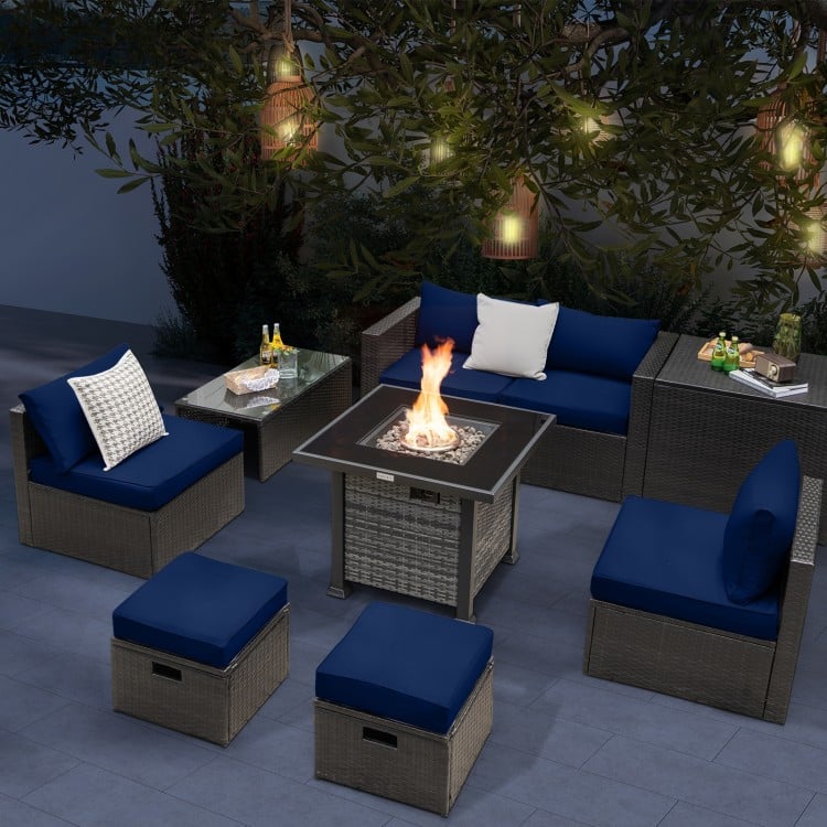 Outdoor 9 Pieces Patio Furniture Set with 50,000 BTU Propane Fire Pit Table