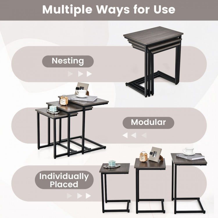 3 Pieces Multifunctional Coffee End Table Set-Oak