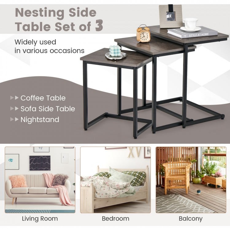 3 Pieces Multifunctional Coffee End Table Set-Oak