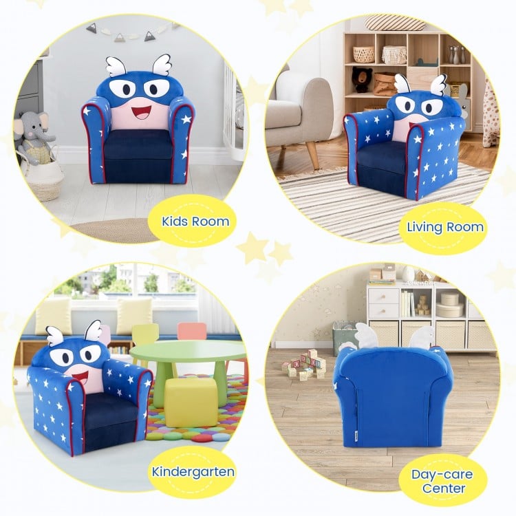 Original Kids Sofa with Armrest and Thick Cushion-Blue