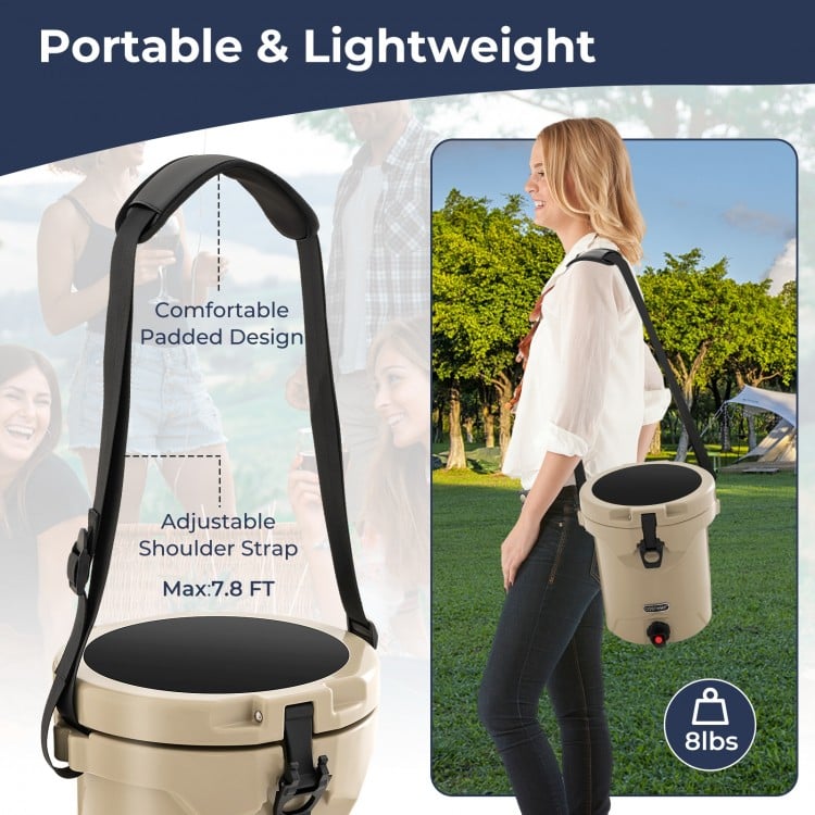 10 QT Drink Cooler Insulated Ice Chest with Spigot Flat Seat Lid and Adjustable Strap