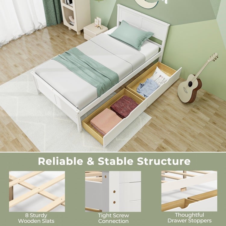 Twin Size Bed Frame with Storage Drawers-Gray