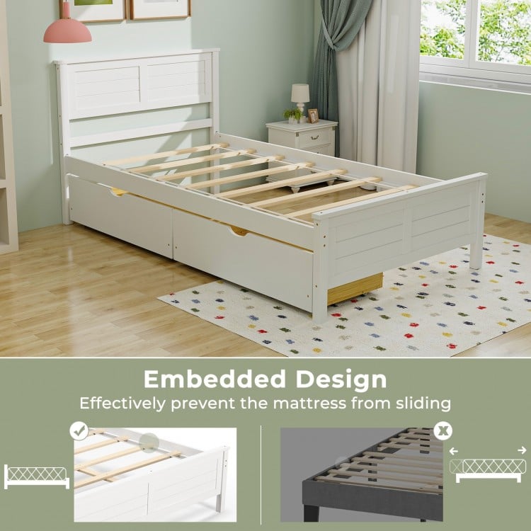 Twin Size Bed Frame with Storage Drawers-Gray
