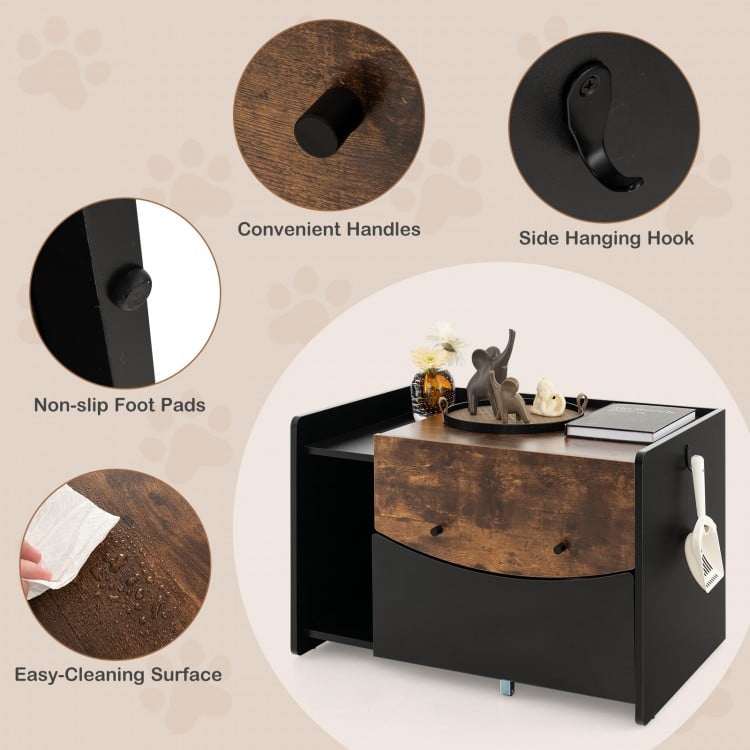 Cat Litter Box Enclosure with Pull-out Drawer-Black