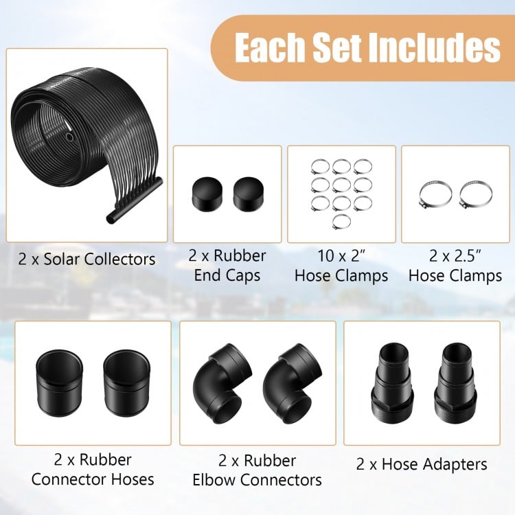 2 Pieces 10/16.4/20 Feet Weatherproof Solar Swimming Pool Heating System