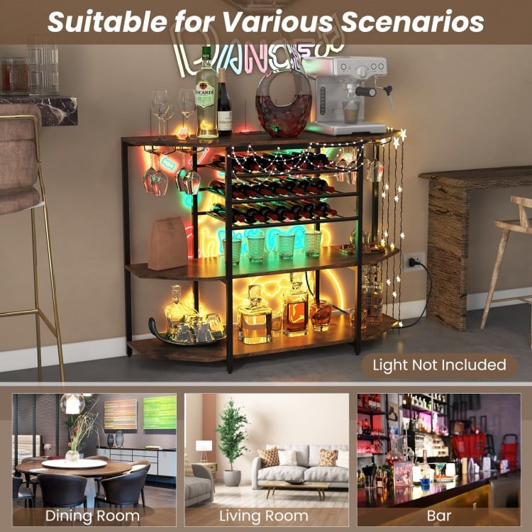 3-Tier Wine Bar Cabinet with Storage Shelves-Brown