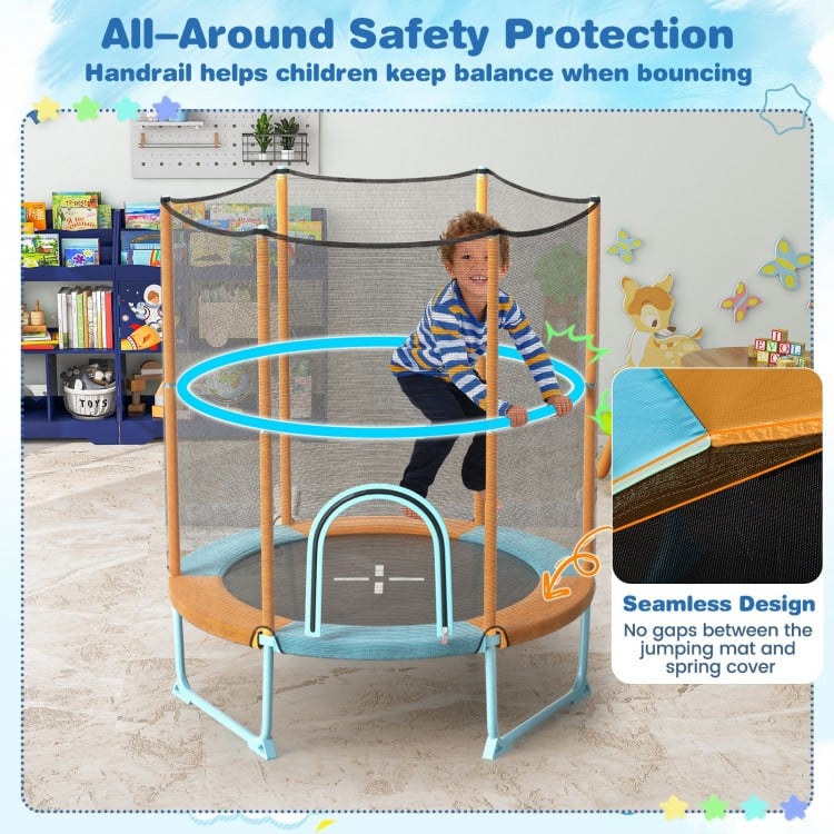 60 Inch Trampoline with Gymnastic Bar and Rings for Kids