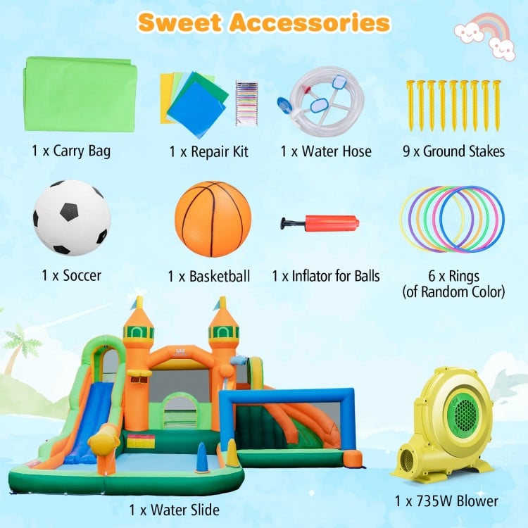 Kids Inflatable Water Slide for Yard Lawn with 735W Blower