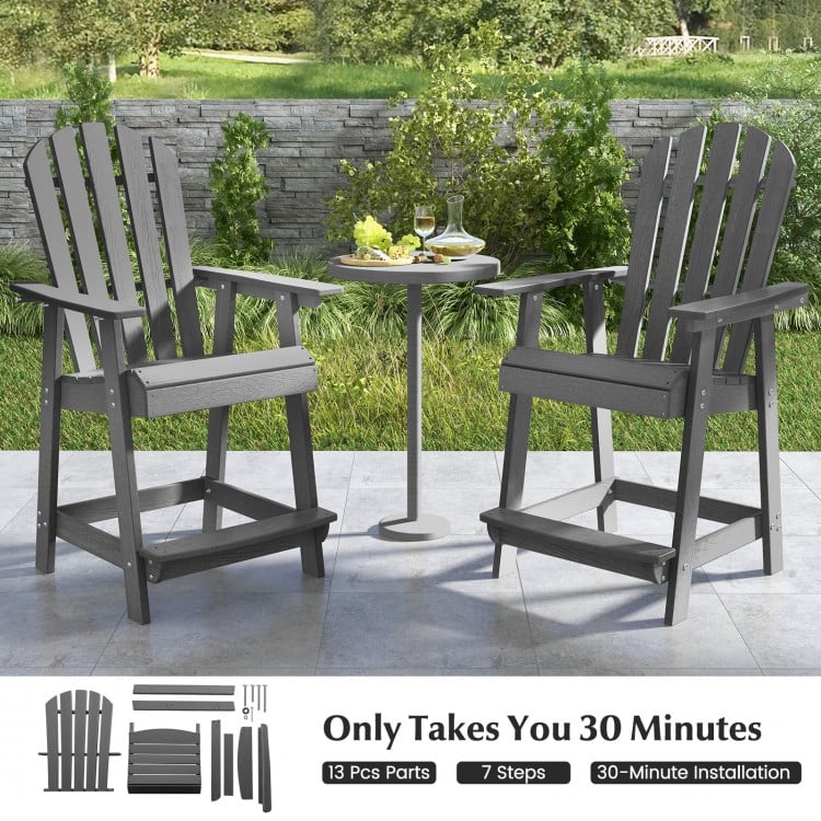 HDPE Patio Chair with Armrest and Footrest for Indoor Outdoor-Gray