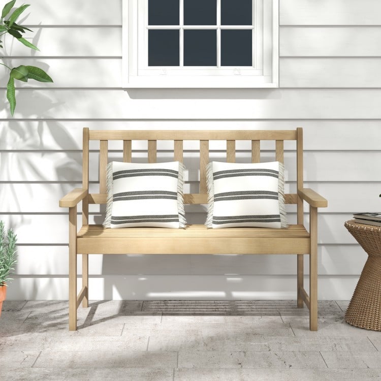 Outdoor Indonesia Teak Wood Garden Bench 2-Person with Backrest and Armrests