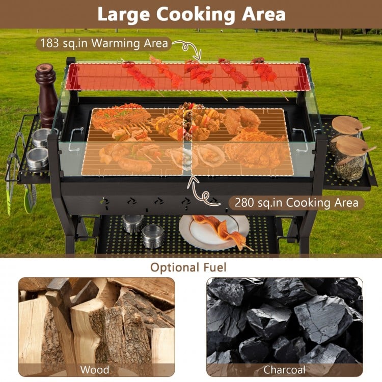 Barbecue Charcoal Grills with Wind Guard Seasoning Racks