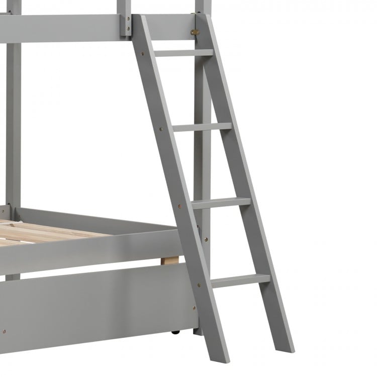 Twin Over Twin Bunk Bed Wood Bed Frame with 2 Storage Drawers and Ladder-Gray