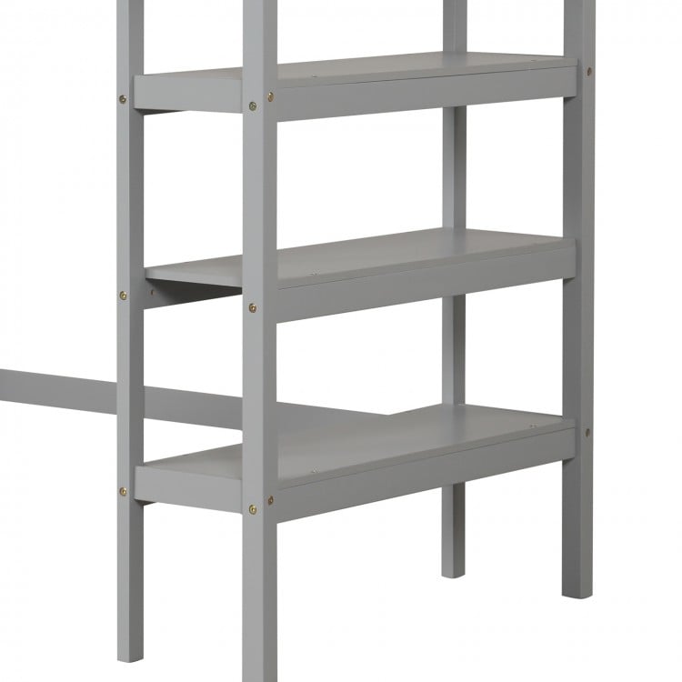 Twin Size Loft Bed with Desk and Bookshelves for Kids and Teens-Gray