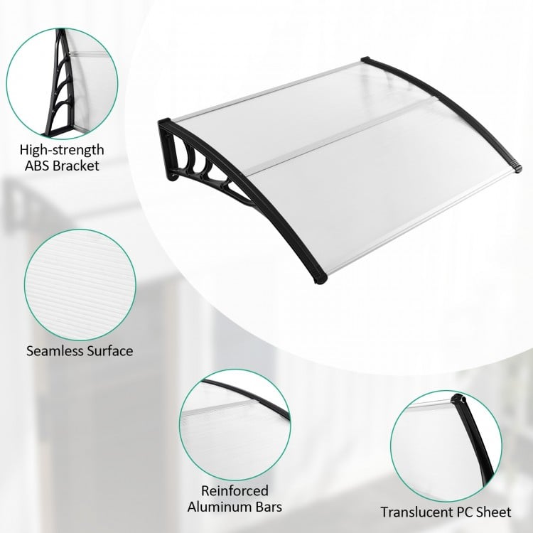 48 x 40 Inch Outdoor Front Door Window Awning Door Canopy Exterior-Black