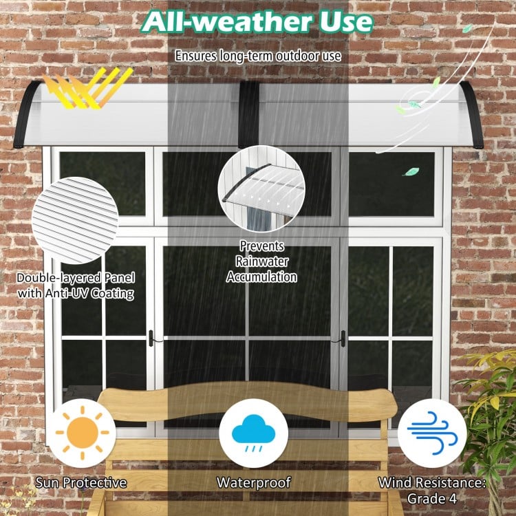 48 x 40 Inch Outdoor Front Door Window Awning Door Canopy Exterior-Black