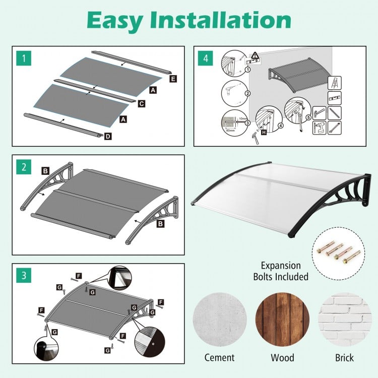 48 x 40 Inch Outdoor Front Door Window Awning Door Canopy Exterior-Black