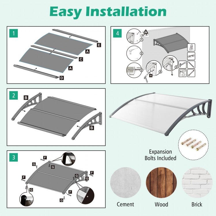 48 x 40 Inch Outdoor Front Door Window Awning Door Canopy Exterior-Gray