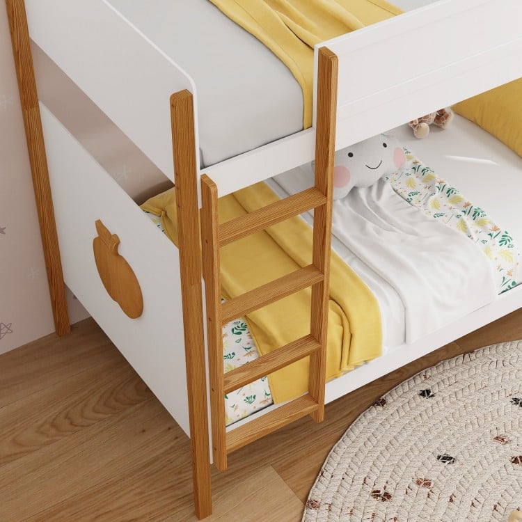 Twin Over Twin Bunk Bed with Integrated Ladder and Safety Guardrails-Twin Size