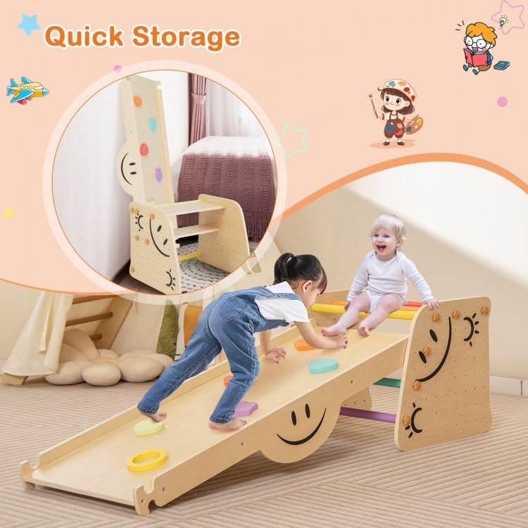 Wooden Climbing Toy Triangle Climber Set with Seesaw-Multicolor