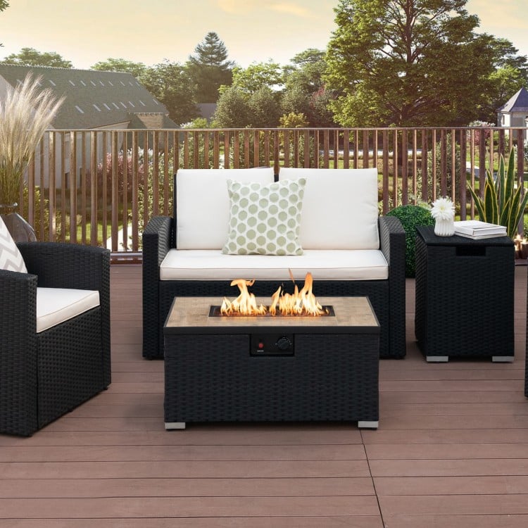 32 Inch x 20 Inch Propane Rattan Fire Pit Table Set with Side Table Tank and Cover