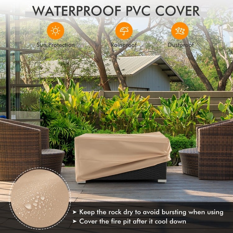32 Inch x 20 Inch Propane Rattan Fire Pit Table Set with Side Table Tank and Cover