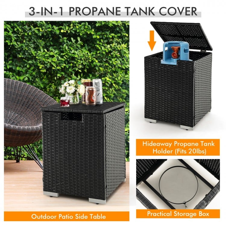 32 Inch x 20 Inch Propane Rattan Fire Pit Table Set with Side Table Tank and Cover
