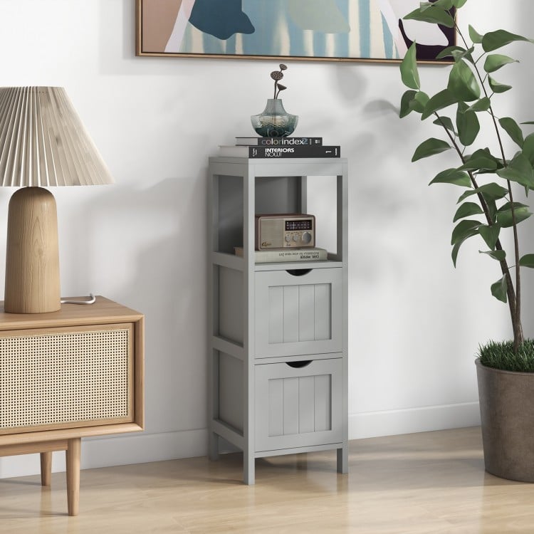 Freestanding Storage Cabinet with 2 Removable Drawers for Bathroom-Gray