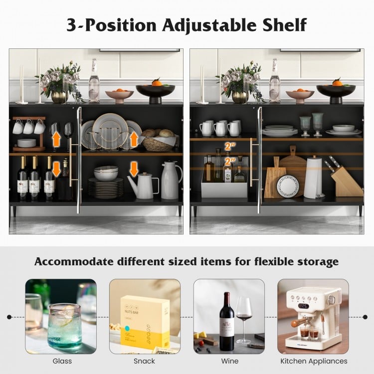 Sideboard Cabinet with Tempered Glass Door for Living Room Dining Room Kitchen-White