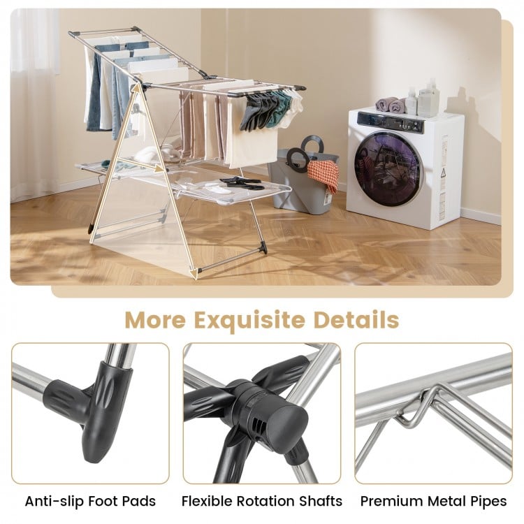 Large Foldable Clothes Drying Rack with Tall Hanging Bar